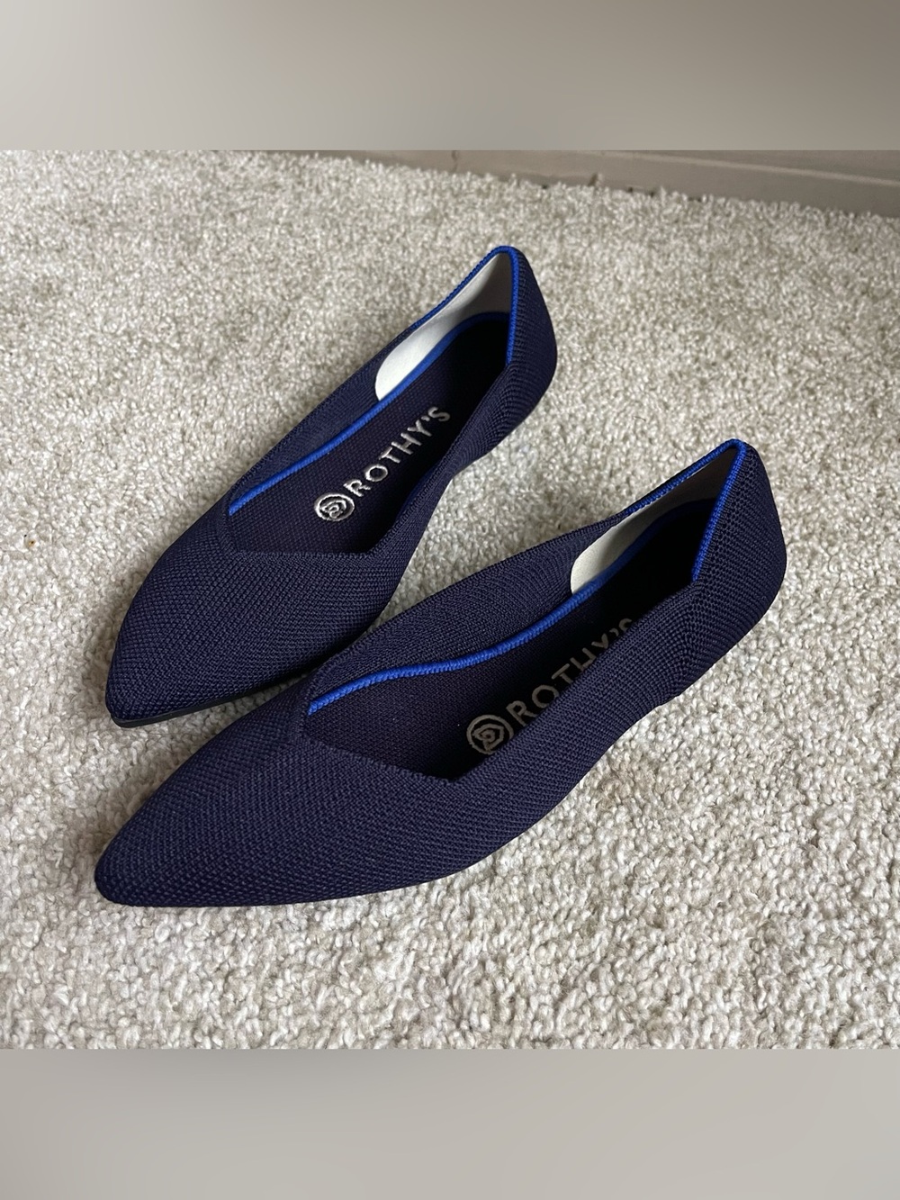 Rothy’s The Point Flats Womens Size 6.5 Navy Blue Knit Comfort Casual Shoes